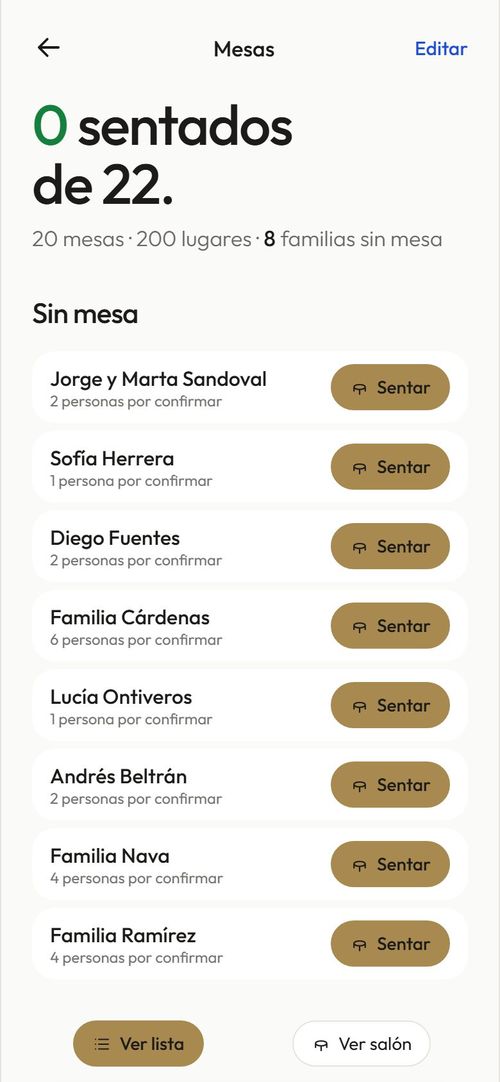 Las mesas, con el plano que te dio tu salón.